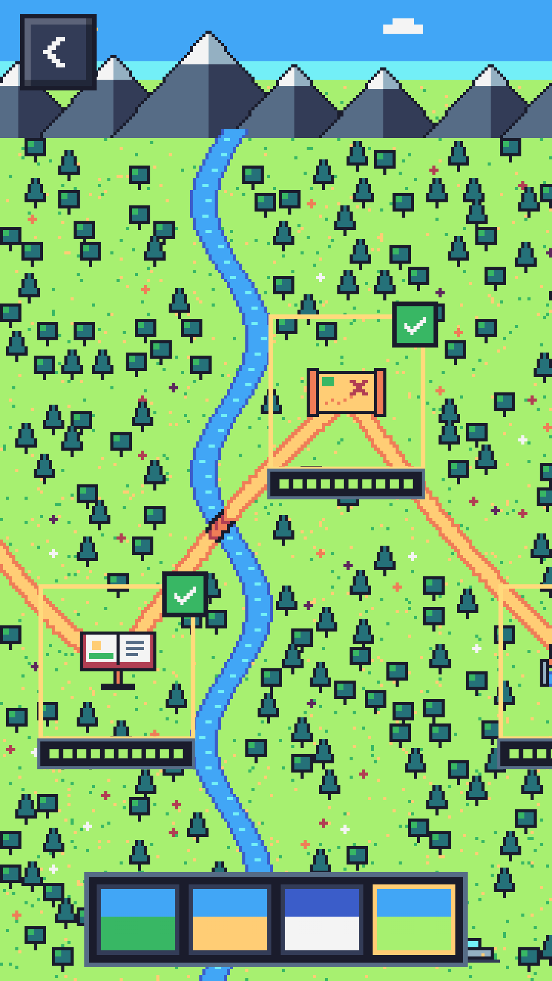 A map with paths between the puzzle sections